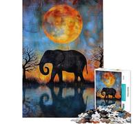 Puzzle per adulti da 1000 pezzi con elefante e riflesso sulla luna ideale per passare il tempo durante le vacanze compleanni Natale 50x75cm