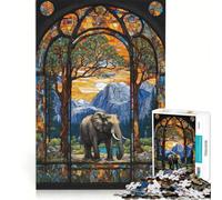 Puzzle per adulti da 1000 pezzi con elefante e vetrata artistica, gioco interattivo, decorazione per la casa, compleanno e Natale 38x52cm