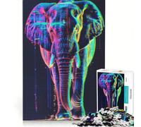 Puzzle per adulti da 1000 pezzi con elefante glitch al neon gioco impossibile migliora la memoria con pezzi di forma casuale completamente ad incastro 38x52cm
