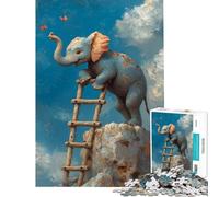 Puzzle per adulti da 1000 pezzi con elefante su una scala e farfalle difficile e stimolante antistress decorazione per la casa adatto a partire dai 14 anni (38x52cm)