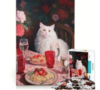 Puzzle per adulti da 1000 pezzi con elegante dipinto di un gatto per una cena romantica, giocattolo educativo, disegno da assemblare, con poster abbinato e foglio di curiosità 38x26cm