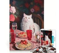 Puzzle per adulti da 1000 pezzi con elegante gatto, perfetto per una cena romantica, un gioco divertente che rilassa la mente e migliora l'amore di coppia 38x52cm