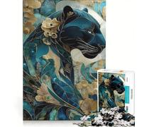 Puzzle per adulti da 1000 pezzi con elegante illustrazione di una pantera turchese e oro, gioco educativo, divertente attività da fare in casa, ogni pezzo è unico 50x75cm