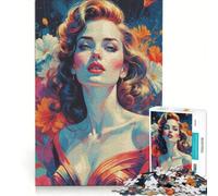 Puzzle per adulti da 1000 pezzi con elegante ritratto pin-up e sfondo floreale gioco divertente rilassante e stimolante per la mente ideale come regalo per la lista dei desideri con Babbo Natale