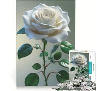 Puzzle per adulti da 1000 pezzi con elegante rosa bianca in fiore, gioco divertente, rilassante e stimolante per la mente, ideale come elemento della lista dei desideri con Babbo Natale 38x26cm