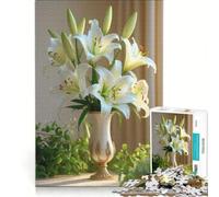 Puzzle per adulti da 1000 pezzi con eleganti gigli bianchi in vaso, gioco divertente, rilassante e stimolante per la mente, ideale come regalo per la lista dei desideri con Babbo Natale 38x52cm