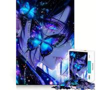 Puzzle per adulti da 1000 pezzi con farfalla blu e ragazza anime Gioco di precisione,divertente e stimolante,ideale per momenti di relax e svago,perfetto per il tempo libero a Natale 50x75cm