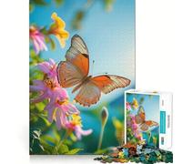 Puzzle per adulti da 1000 pezzi con farfalla su fiori alla luce del sole Incastri perfetti Divertente gioco di concentrazione mentale Gioco casual per il tempo libero Regalo di compleanno (38x26cm)