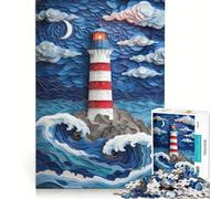 Puzzle per adulti da 1000 pezzi con faro e mare in tempesta gioco rompicapo interazione genitore-figlio rafforza l'amore tra le coppie 50x75cm