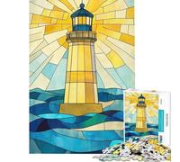 Puzzle per adulti da 1000 pezzi con faro e vetrate colorate gioco rilassante sfida per l'intelligenza giocattolo che crea dipendenza ottimo regalo attività per tutta la famiglia (dimensioni 38x52cm)