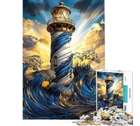 Puzzle per adulti da 1000 pezzi con faro in un mare in tempesta Gioco rilassante divertente e spiritoso ideale come regalo di compleanno (dimensioni 38x26cm)