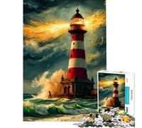 Puzzle per adulti da 1000 pezzi con faro sulla costa tempestosa gioco stimolante giocattolo educativo decorazione perfetta regalo divertente (dimensioni 38x52cm)
