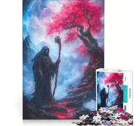 Puzzle per adulti da 1000 pezzi con figura scura sotto un albero di ciliegio in fiore, gioco interattivo, attività per famiglie, lista dei desideri con Babbo Natale 38x52cm