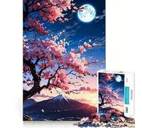 Puzzle per adulti da 1000 pezzi con fiori di ciliegio,montagna e cielo illuminato dalla lunaGioco di alta qualità,stimolante per la mente,ideale per il tempo libero e come regalo di Natale (50x75cm)