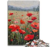 Puzzle per adulti da 1000 pezzi con fiori di papavero, puzzle con pittura a olio per adolescenti, gioco stimolante, ideale come regalo per tutta la famiglia (50x75cm)