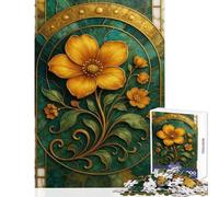 Puzzle per adulti da 1000 pezzi con fiori dorati e vetrata artistica giochi educativi per il divertimento in famiglia decorazioni per la casa giocattoli e attività divertenti da fare a casa (38x52cm)
