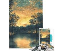 Puzzle per adulti da 1000 pezzi con fiume al tramonto dorato ideale per adolescenti perfetto per passare il tempo durante le vacanze come regalo di compleanno o di Natale 38x26cm