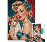 Puzzle per adulti da 1000 pezzi con gatta bionda pin-up,decorazione perfetta,gioco di abilità mentale,divertimento spensierato,decorazione natalizia 38x26cm