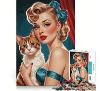 Puzzle per adulti da 1000 pezzi con gatta bionda pin-up,gioco di squadra stimolante,divertente per pensare,momento di relax,arte natalizia 50x75cm