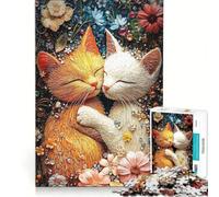 Puzzle per adulti da 1000 pezzi con gatti abbracciati in un giardino fiorito, gioco rilassante, antistress, collezione d'artista, opera d'arte 38x26cm