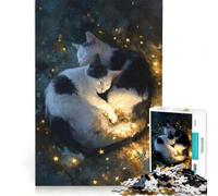 Puzzle per adulti da 1000 pezzi con gatti addormentati circondati da stelle giocattolo fai-da-te per divertimento in famiglia con pezzi di forma casuale completamente ad incastro 38x26cm