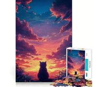 Puzzle per adulti da 1000 pezzi con gatti al tramonto e paesaggio,disegno dai bordi precisi,gioco di costruzione rilassante,decorazione natalizia da parete (50x75cm)