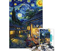 Puzzle per adulti da 1000 pezzi con gatti che mangiano ramen e tema Notte stellata Gioco interattivo sfida impegnativa ideale come regalo per tutta la famiglia (dimensioni 50x75cm)