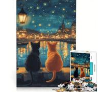 Puzzle per adulti da 1000 pezzi con gatti e paesaggio urbano notturno, gioco pratico, attività divertente da fare a casa, per rafforzare l'amore tra le coppie 50x75cm