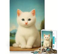 Puzzle per adulti da 1000 pezzi con gattino bianco e soffice,gioco di logica,taglio di precisione,bordi lisci,regalo perfetto per riunioni di famiglia (38x26cm)