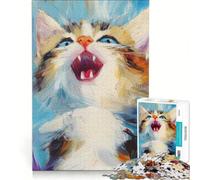 Puzzle per adulti da 1000 pezzi con gattino felice, gioco impossibile, migliora la memoria, con pezzi di forma casuale completamente ad incastro 38x26cm