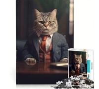 Puzzle per adulti da 1000 pezzi con gattino in abito elegante gioco rilassante allena la mente e la manualità compleanno e Natale 50x75cm