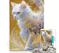 Puzzle per adulti da 1000 pezzi con gatto bianco e fiori, arte digitale, antistress, da assemblare, compleanno e Natale 50x75cm