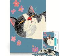 Puzzle per adulti da 1000 pezzi con gatto bianco e nero e fiori,incastro preciso,gioco di logica,gioco facile,decorazione natalizia da parete (50x75cm)