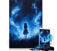 Puzzle per adulti da 1000 pezzi con gatto blu e ragazza in un paesaggio da sogno Gioco dai bordi puliti,ideale per concentrarsi,per divertirsi con calma,regalo di Natale per il tempo libero 38x26cm