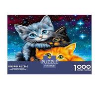Puzzle per adulti da 1000 pezzi con gatto carino: due gattini nel cielo stellato per adulti e bambini dai 12 anni in su + regalo 38x26 cm/1000 pezzi