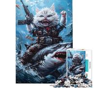 Puzzle per adulti da 1000 pezzi con gatto che cavalca uno squalo giocattolo antistress difficile regalo di compleanno regalo (dimensioni 50x75cm)