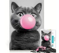 Puzzle per adulti da 1000 pezzi con gatto che fa le bolle di gomma,gioco di precisione,giocattolo stimolante per la mente,gioco libero,regalo di compleanno (50x75cm)