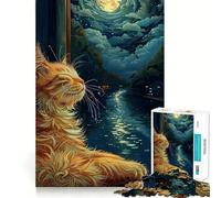 Puzzle per adulti da 1000 pezzi con gatto che guarda la luna,bordi perfetti,divertente gioco di concentrazione mentale,gioco tranquillo,decorazione natalizia,regalo (38x26cm)