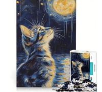 Puzzle per adulti da 1000 pezzi con gatto che guarda la luna, gioco interattivo, attività divertenti da fare a casa, ottimo regalo per gli appassionati di videogiochi 50x75cm