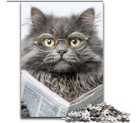 Puzzle per adulti da 1000 pezzi con gatto che legge il giornale, puzzle in legno, regalo per uomini e donne, per tutti i giorni e per occasioni speciali, dimensioni 50X75cm