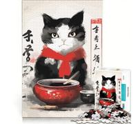 Puzzle per adulti da 1000 pezzi con gatto che mangia un dipinto giapponese, gioco educativo, rilassante e stimolante, ideale come regalo di compleanno o per occasioni speciali 50x75cm