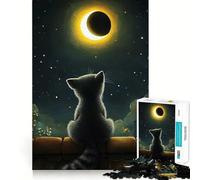 Puzzle per adulti da 1000 pezzi con gatto che osserva l'eclissi solare,disegno a pezzi ben definiti,gioco di abilità mentale,gioco per il tempo libero,opera d'arte natalizia (38x26cm)