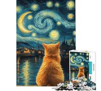 Puzzle per adulti da 1000 pezzi con gatto che osserva una notte stellata Gioco di logica e analisi per adulti ideale come decorazione da parete compleanno e Natale (50x75cm)