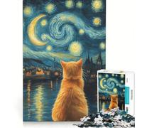 Puzzle per adulti da 1000 pezzi con gatto che osserva una notte stellata, gioco rilassante, difficile, ideale come regalo di Natale 38x52cm