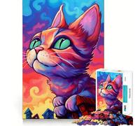 Puzzle per adulti da 1000 pezzi con gatto,colorato,da dipingere,con taglio preciso,divertente gioco di logica,per il tempo libero e il compleanno (38x52cm)