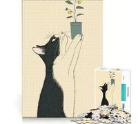 Puzzle per adulti da 1000 pezzi con gatto curioso e pianta, giocattolo educativo, ideale per passare il tempo durante le vacanze, regalo di compleanno, regalo 38x52cm