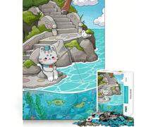 Puzzle per adulti da 1000 pezzi con gatto dei cartoni animati che pesca in mare Gioco divertente e stimolante per la concentrazione,ideale per momenti di svago e come regalo di compleanno (38x52cm)