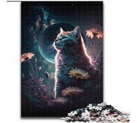 Puzzle per adulti da 1000 pezzi con gatto e fiore al neon, per adolescenti, serata di giochi in famiglia, idea regalo stimolante per la mente (dimensioni: 50x75cm)