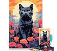 Puzzle per adulti da 1000 pezzi con gatto e fiore,disegno a bordo preciso,giocattolo creativo per sviluppare le capacità artistiche,gioco rilassante,pezzo artistico natalizio (38x52cm)