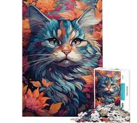 Puzzle per adulti da 1000 pezzi con gatto e fiori carini sfida per l'intelligenza giocattolo avvincente gioco pratico difficile regalo di compleanno (dimensioni 38x52cm)